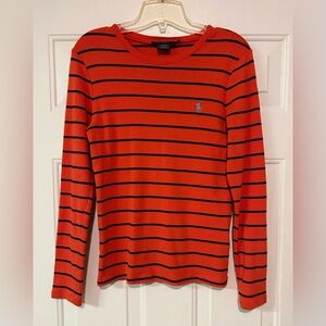 Ralph Lauren Sport Orange And Navy Blue Striped Long Sleeve Size L